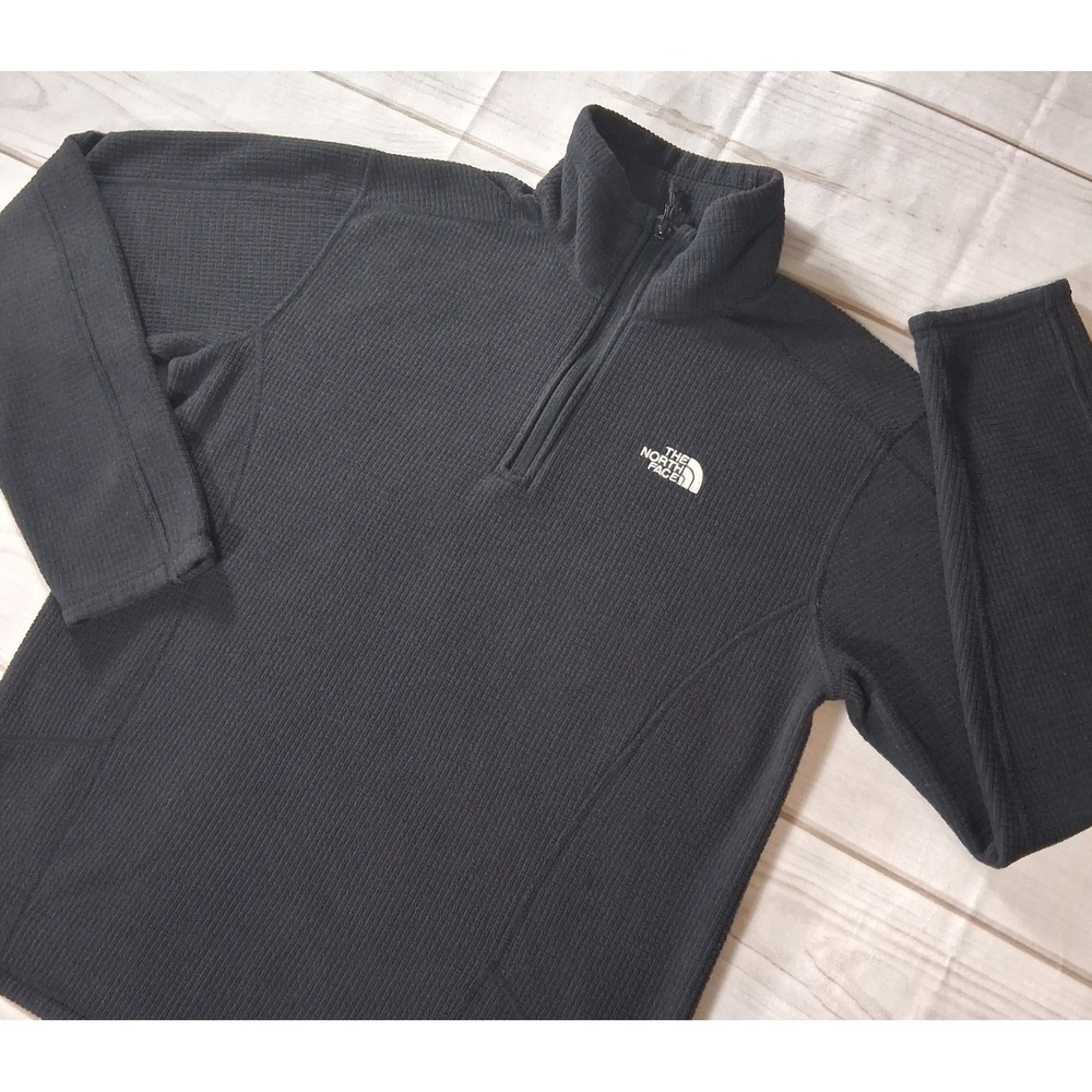 The North Face Grid Fleece 1/4 Zip Pullover Mens Size Small Black Textured Layer